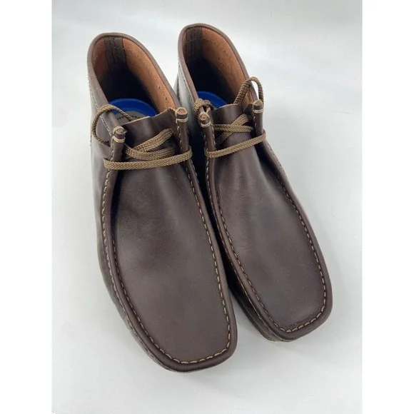 Clarks‎ Boots Mens 11 Wide Brown Shacre Leather Chukka Crepe Wallabee Beeswax